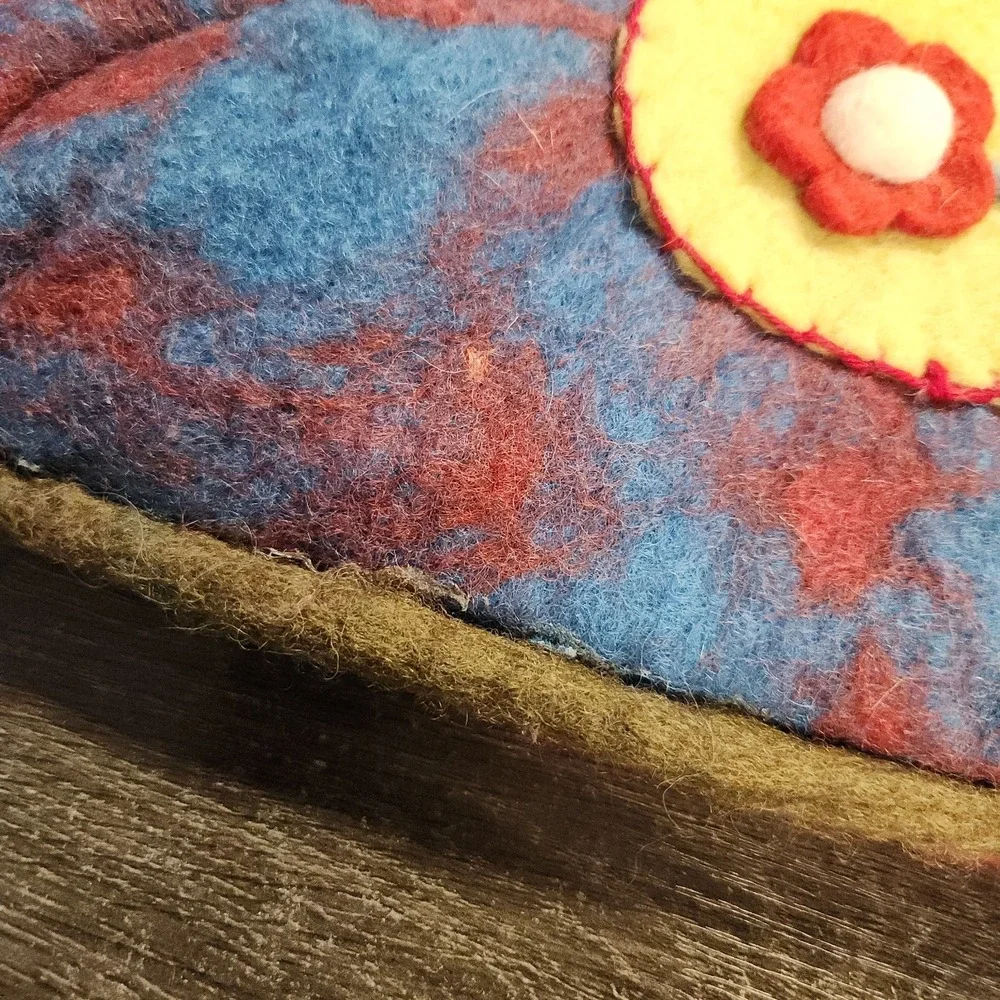 Vintage Handmade Felted Wool Double Strap Bag Purse Boho Hippie‎ Flower Tie Dye